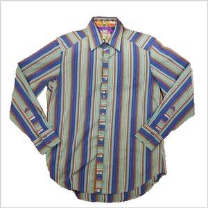 Robert GRAHAM vibrant orange purple striped casual shirt M